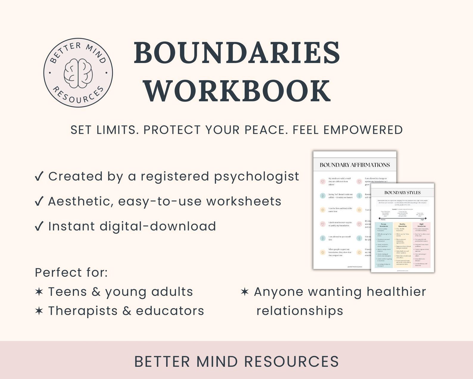 Boundaries Workbook | Therapy Resource for Young People and Adults ...