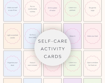 104 tarjetas de autocuidado, tarjetas de actividades de autocuidado imprimibles, habilidades para afrontar problemas de salud mental, recursos terapéuticos, atención plena, actividades de bienestar.