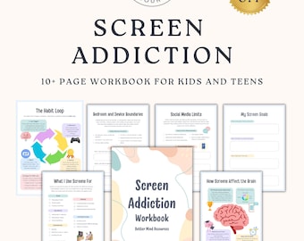 Cuaderno de ejercicios sobre la adicción a las pantallas para niños y adolescentes / Descarga digital / Hojas de trabajo para terapia / Gestión del tiempo frente a la pantalla / TDAH, autismo
