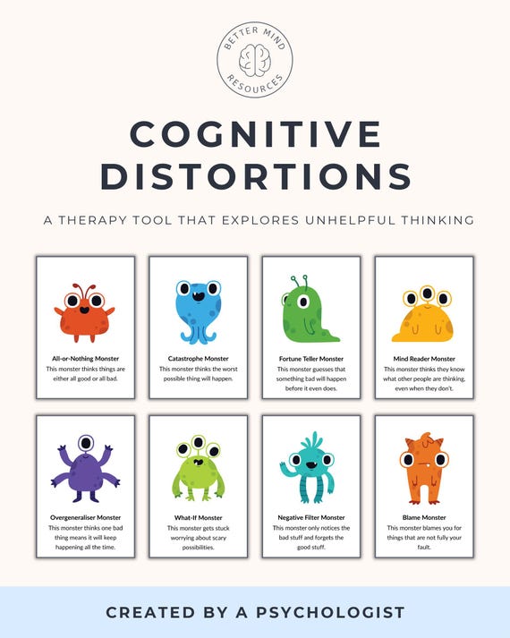 CBT Thinking Traps for Kids, Cognitive Distortions, Anxiety and Emotional Regulation Activities, School Counselor and Therapy Resources