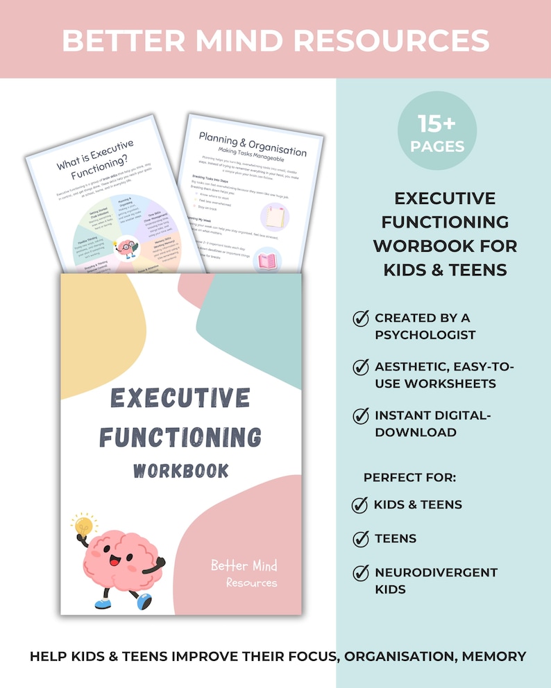 Executive Functioning Workbook for Kids | ADHD Support | Focus ...