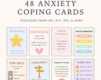 Tarjetas de habilidades para afrontar la ansiedad, estrategias de DBT, TCC y ACT, herramientas de regulación emocional (descarga digital)