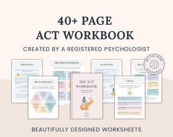 Manual de terapia de aceptación y compromiso / Recurso terapéutico para jóvenes y adultos / ACT / Salud mental / Hojas de trabajo digitales