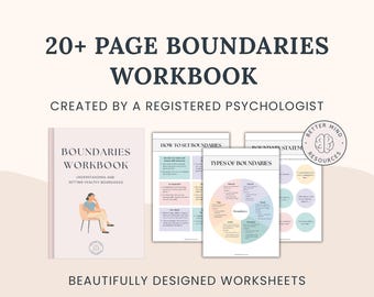 Cuaderno de trabajo sobre límites / Recurso terapéutico para jóvenes y adultos / Relaciones / Salud mental / Hojas de trabajo digitales