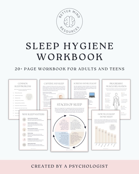 Sleep Workbook for Adults | Sleep Hygiene Worksheets | Better Sleep & Insomnia Resources | CBT Sleep Activities | Therapy Printable PDF