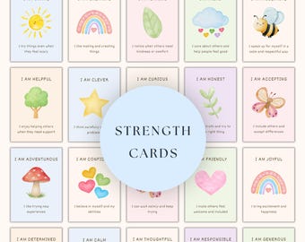 Tarjetas de fortalezas para niños, adolescentes y adultos, tarjetas de afirmaciones positivas, autoestima, salud mental, herramientas de consejería y psicología.