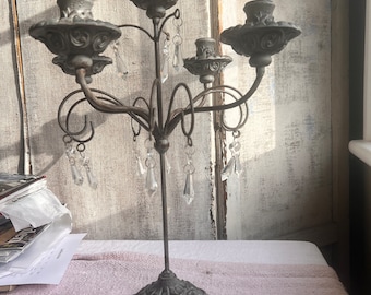 Vintage Candle Holder, French Candelabra, Multi Candle & Glass. French Home Decor/ Antique Period Home, Costume Drama Props Chateau Chic