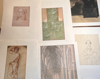 Vintage Prints, Master Drawings from the Woodner Collection. Print artwork, Authorised Copy Reprint, Home Interiors Decor/ 8 pc