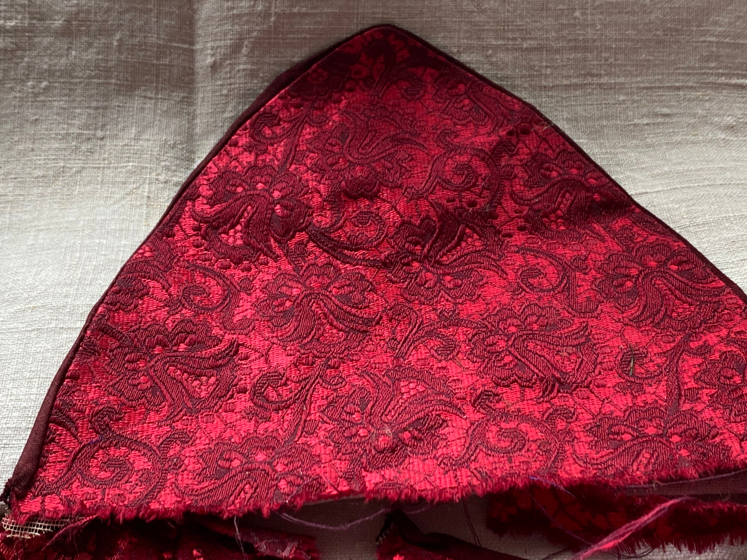 Antique Fabric Remnants Vintage Red Silk Jacquard. - Etsy UK