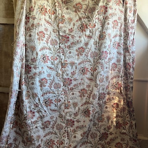 Antique Indienne Fabric Panel: French Floral Cotton Linen Textile