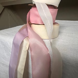 3 Rolls Vintage Tape Ribbons, Pastel Mauve, Bubblegum Pink & Sheer White / Old New Stock