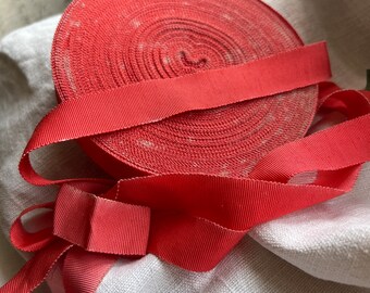 Vintage Red Petersham Tape, Grosgrain Ribbon Trim. Scarlet Red. French Millinery, Upholstery & Furnishings. Gift Craft Supplies, 5m