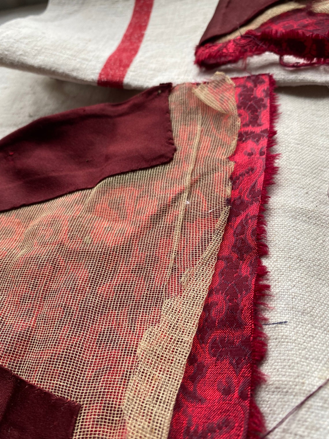 Antique Fabric Remnants Vintage Red Silk Jacquard. Etsy UK
