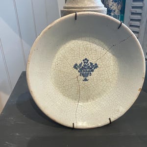 Antique French Plate: Blue Floral Pottery, Provençal Decor