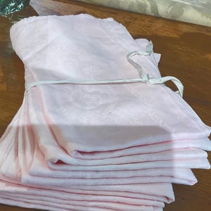 Antique Table Linen, Vintage Pastel Pink Serviettes,  Cotton Damask Napkins. French Home & Table Decor