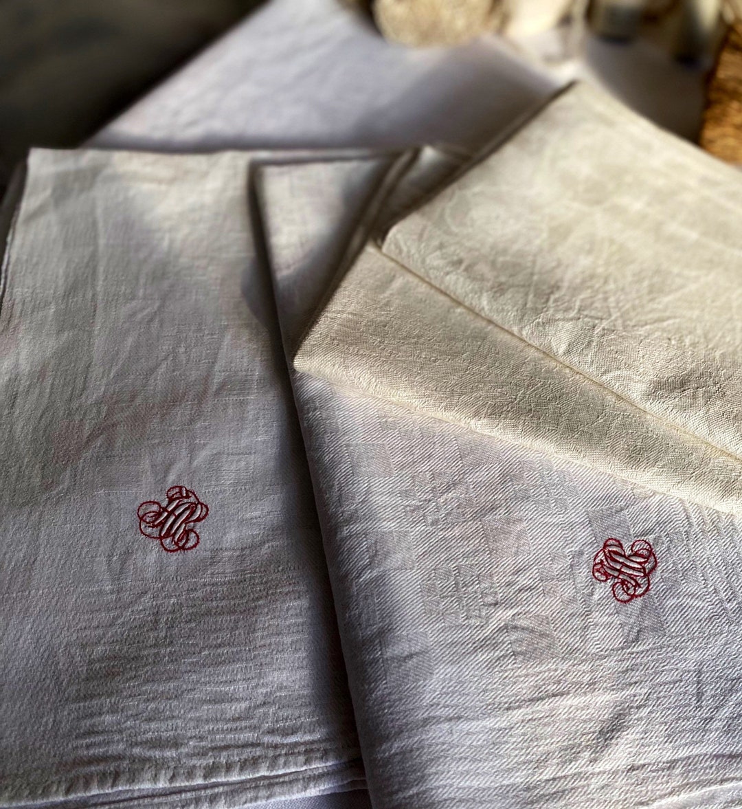 Antique Cotton Damask Serviettes French Table Linen. Vintage Etsy