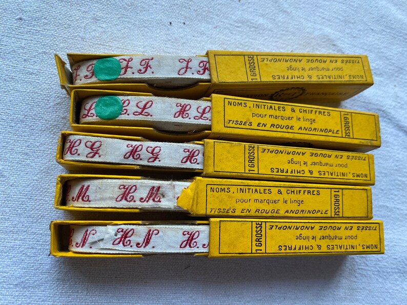 O R Monograms Tape NOS O S Furnishings 1 box O P NV or N D French Organisation Decor N E Red Letters O T Vintage Laundry Label