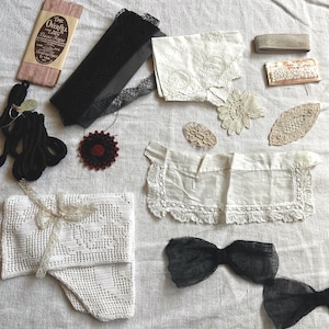 Conjunto de 14 piezas de encaje vintage para sombreros, apliques, retales de tela y cierres de cordón para proyectos. Cordones de algodón blanco, negro y crema. Decoración Shaker.