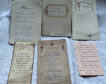 Vintage French Menu/ Antique Recipe Cards, Vintage Wedding Reception. Paper Ephemera. Props Scrapbook Supplies - Notes/ 6pc
