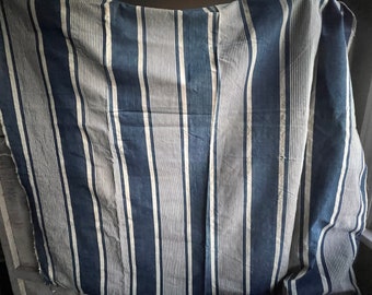 Antique Ticking Fabric. Vintage French Textile. Blue Stripes. Indigo Denim Panel, French Home Decor. Furnishing Upholstery Projects