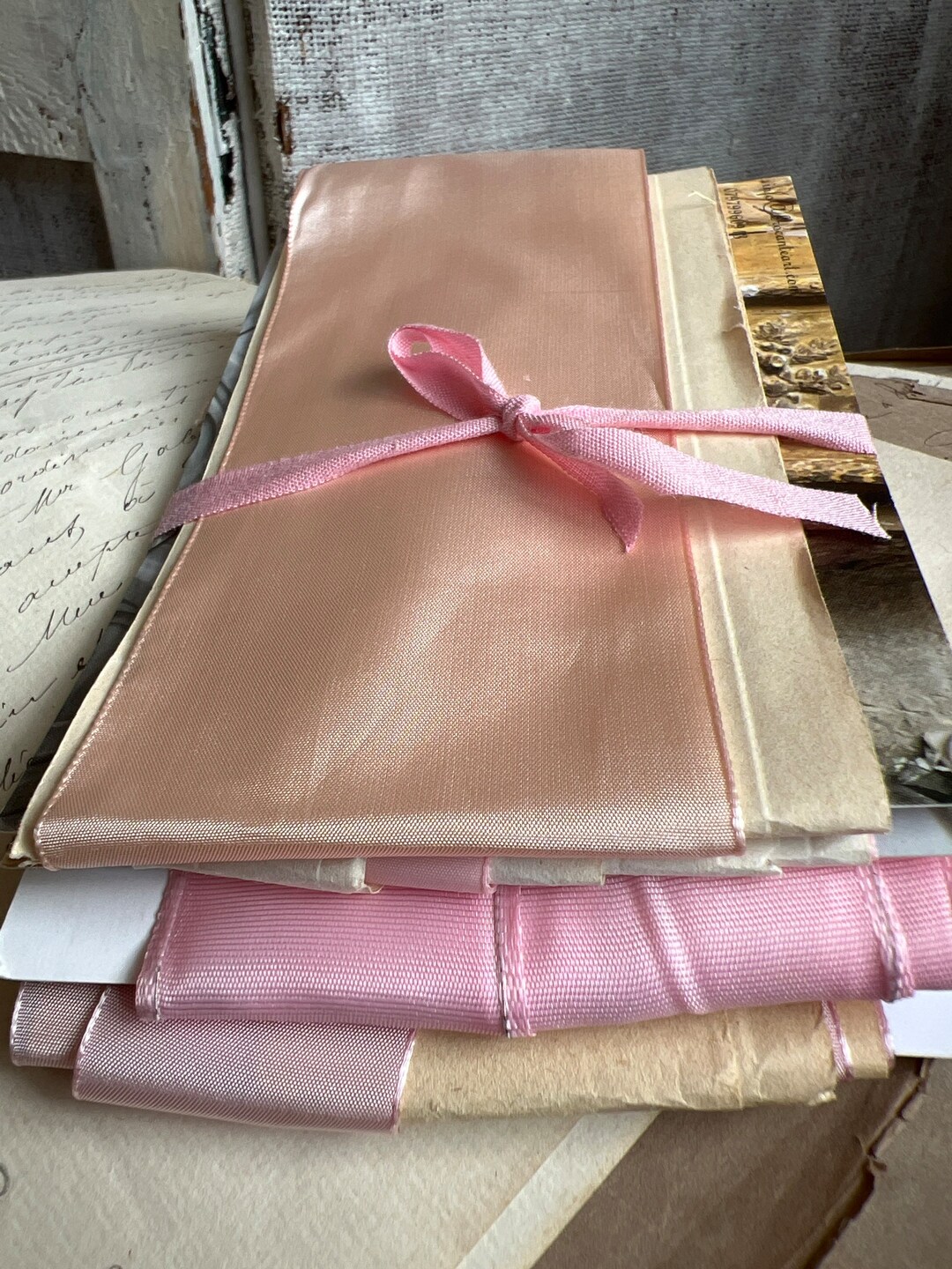 Vintage Millinery Supplies. Pink Ribbons & Peachy Tapes / Millinery