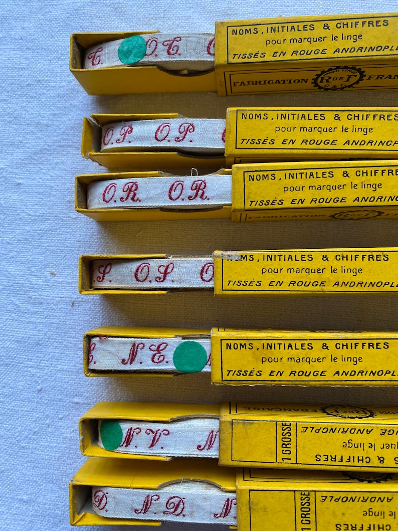 O R Monograms Tape NOS O S Furnishings 1 box O P NV or N D French Organisation Decor N E Red Letters O T Vintage Laundry Label