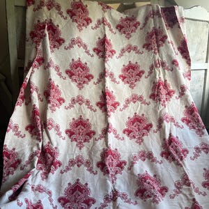 Vintage Floral Fabric, Pink Cotton Textile for Home Furnishings & Sewing, Antique French panel