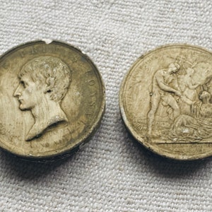 Vintage Plaster Cameo: Napoleon & Hercules Coin Casts, Grand Tour Souvenir Art (2pc)