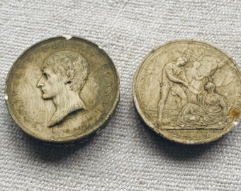 Vintage Plaster Cameo, Napoleon Bonaparte & Hercules Coin Casts- Grand Tour Plaster Intaglio (copy)  /Napoleonica - Souvenir Art / 2pc