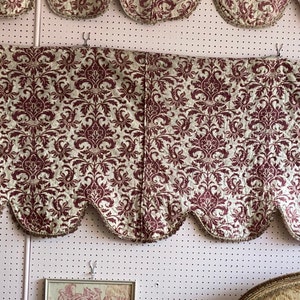 Antique French Chateau Textile Panel: Red Acanthus Damask, 1800s Valance (16 ft)