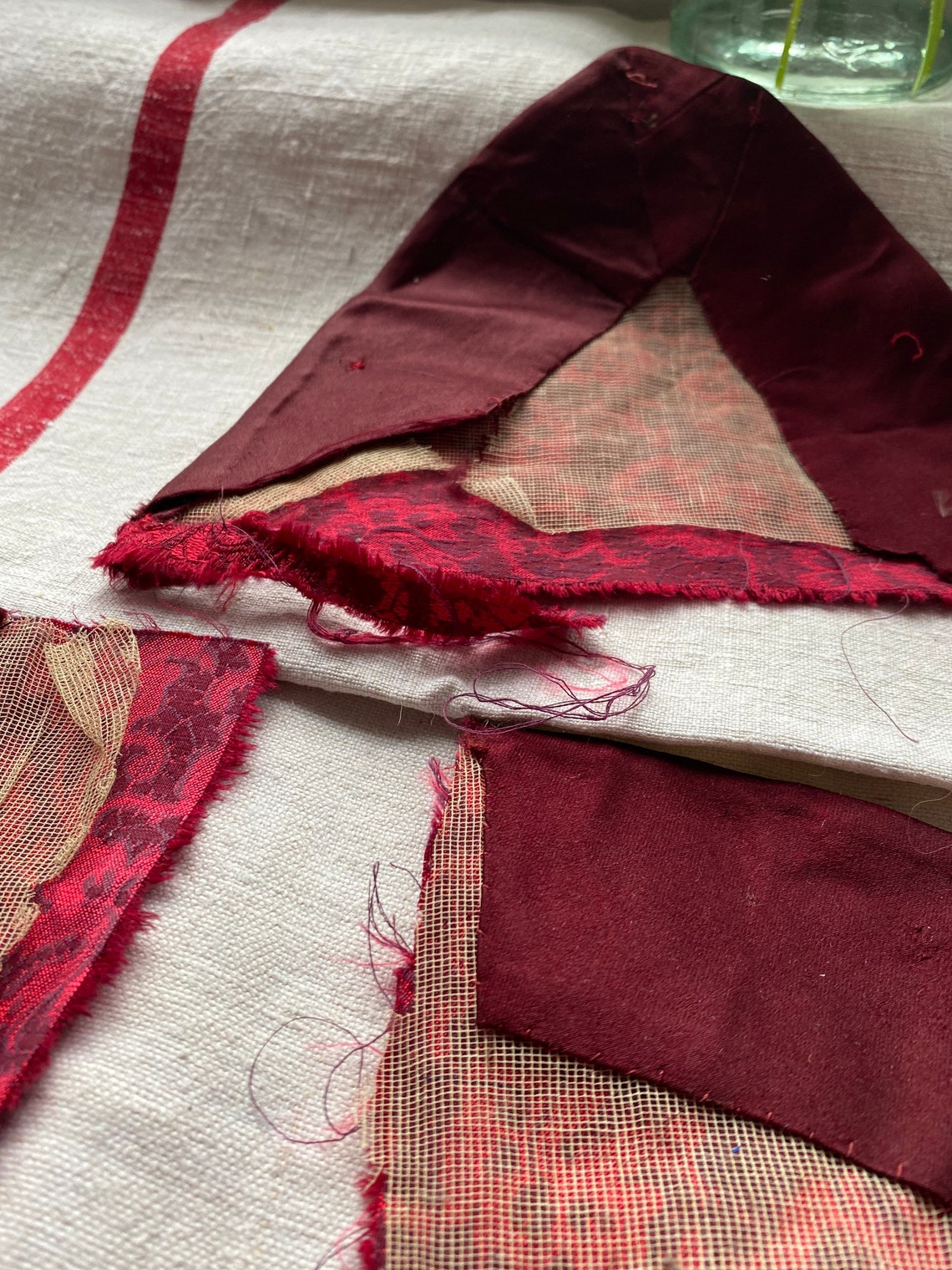 Antique Fabric Remnants Vintage Red Silk Jacquard. Etsy UK