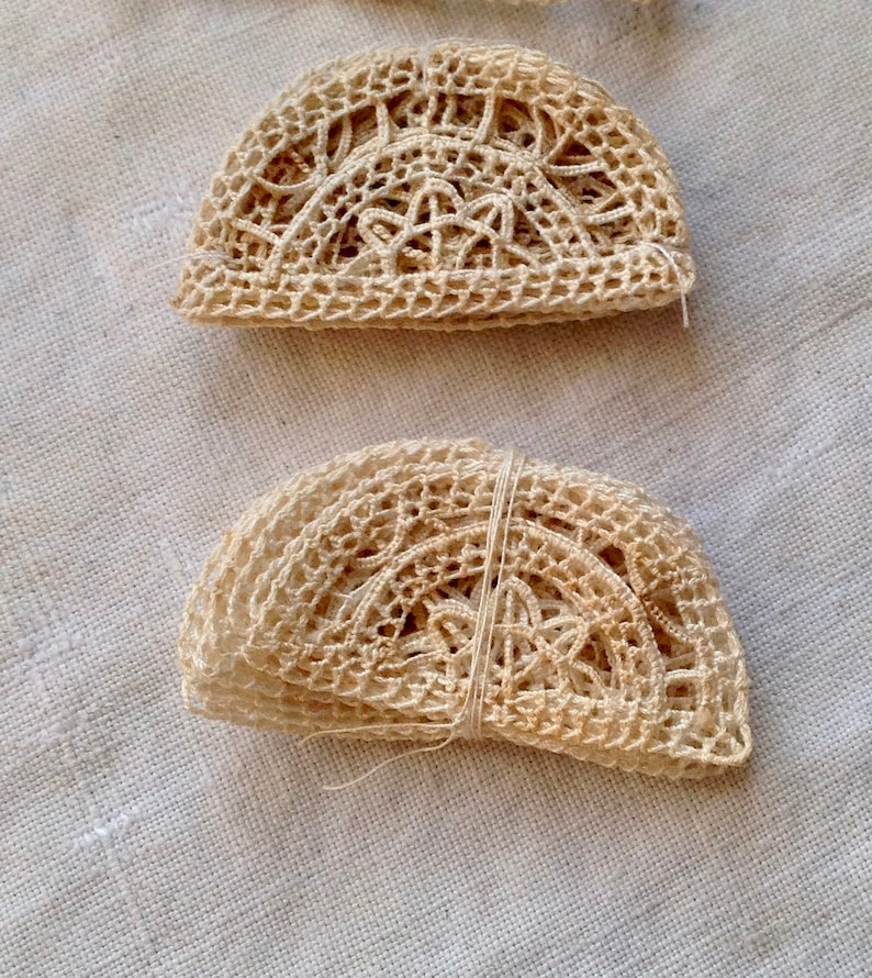 Antique Lace Appliqu\u00e9s 9pc Handmade Mezzaluna Half Moon Design Inserts French Cotton Primitive Vintage Wedding /& Dolls Something Old