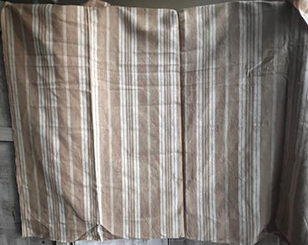 Vintage Ticking Fabric Taupe + Off white Stripes French Panel. Herringbone Textile Vintage Home Furnishings & Interior Decor 46" x 48”