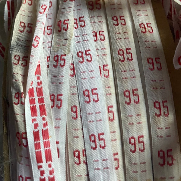 French Laundry Label, Woven Tape, Number 95 Traditional Red Trim, 3m Old New Stock