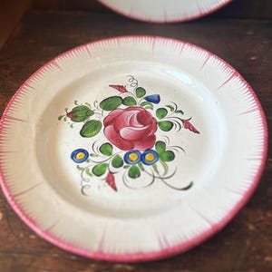 Antique Faience Plate: French Pottery with Pink Roses / ONE