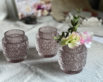 Vintage Style Candleholder. Pink Glass Vase & Night Light Holder. Vintage Country Home Decor. French Boudoir Chic. BrocanteArt/ 1pc