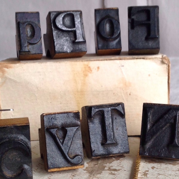 Vintage Letter Presses, Printers Block Letters, Stamps, Wooden Letterpress / Old Retro Decor Industrial Vintage. 3pc letters C, d, F