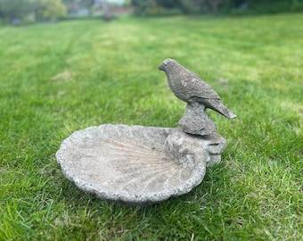 Antique Bird Bath Stone Shell, Vintage Garden Decor
