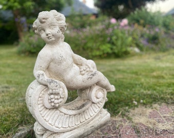 Antique Garden Sculptures. Vintage Garden Cherub Statues, French Baroque Gardenalia Decor. Italianate Garden Design Rare/ Pair