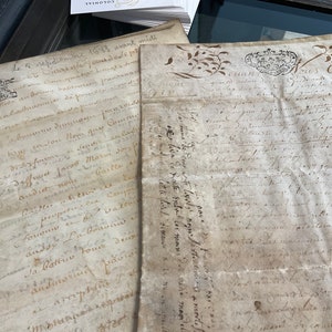 Antique Vellum Documents, Pre Revolutionary France Papers 1683 & 1744, museum research /Rare