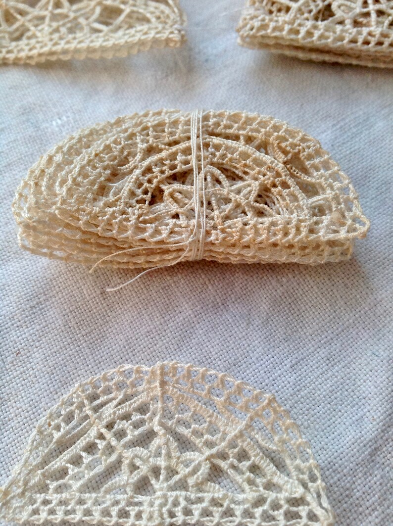 Antique Lace Appliqu\u00e9s 9pc Handmade Mezzaluna Half Moon Design Inserts French Cotton Primitive Vintage Wedding /& Dolls Something Old