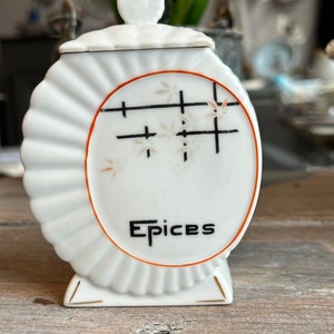 Vintage Coceram Paris Pottery Spice Jar: Art Deco Chinoiserie Kitchen Decor