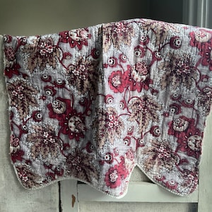 Rideau De Porte Ancien Français - Tissu Coton Rouge à Fleurs, Style 1890