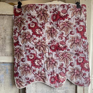 Antique French Quilt Remnant: 19C Floral Fabric Panel
