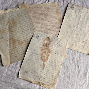 Antique French Letters & Legal Papers 1800s, Vintage Calligraphy