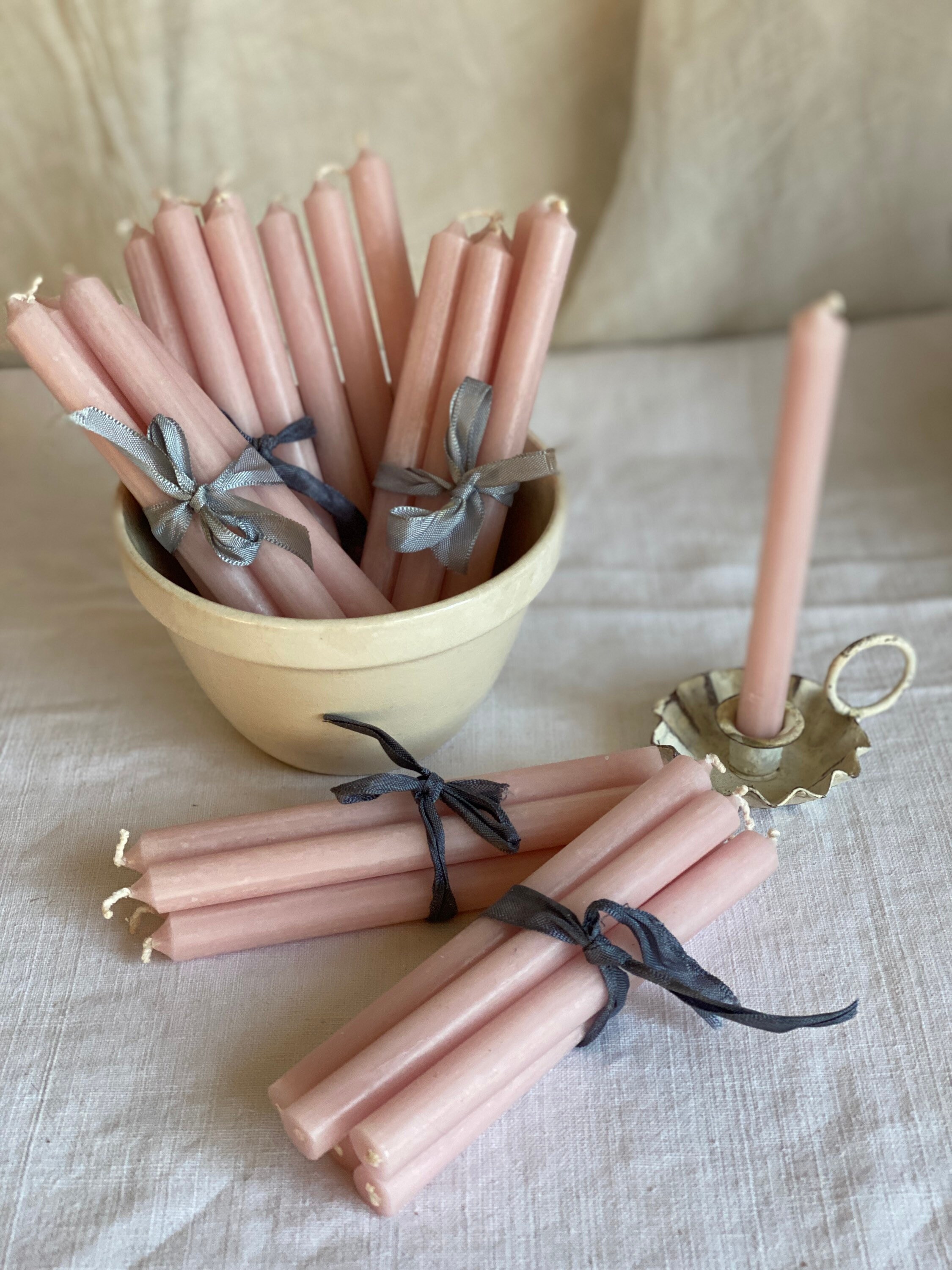 Bougies Roses Décoration Romantique de La Maison Slim Mini Bougies Coniques/Vintage Brocante Style,