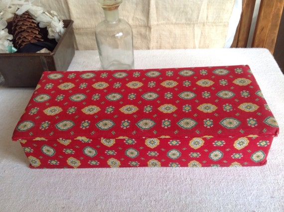 Antique Fabric Box, Vintage Red French Fabric. Boudoi… - Gem