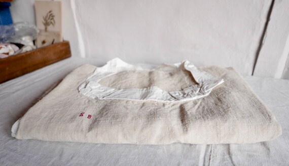 Vintage stof antieke Chemise hennep & katoen Smock Frans 19C Vintage stof antieke Chemise hennep & katoen Smock Frans 19C