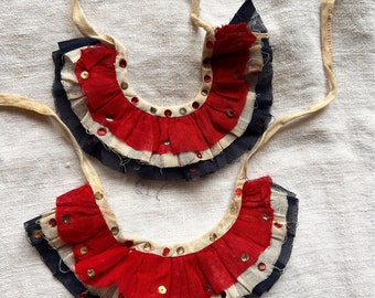 Vintage Showgirl Ruffle Collars. Red White & Blue Accessories, British American Colours. Circus Performer Costume. Boho Period Drama/ PAIR