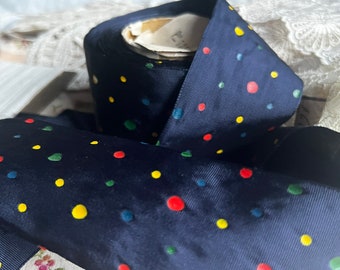 Vintage Tape Ribbon, Navy Blue & Polka Dots Grosgrain Tape. French Hat Trim/ Millinery, Furnishings and Period Costume 2m